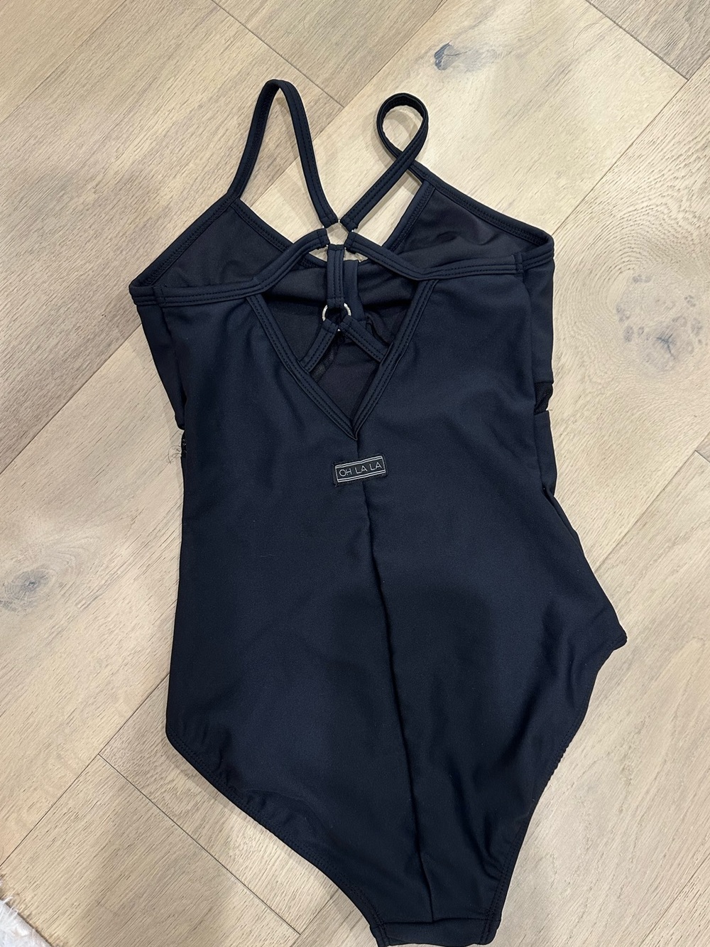 Black Girls' Dance Leotard with Strappy Back - Picture 2 of 3